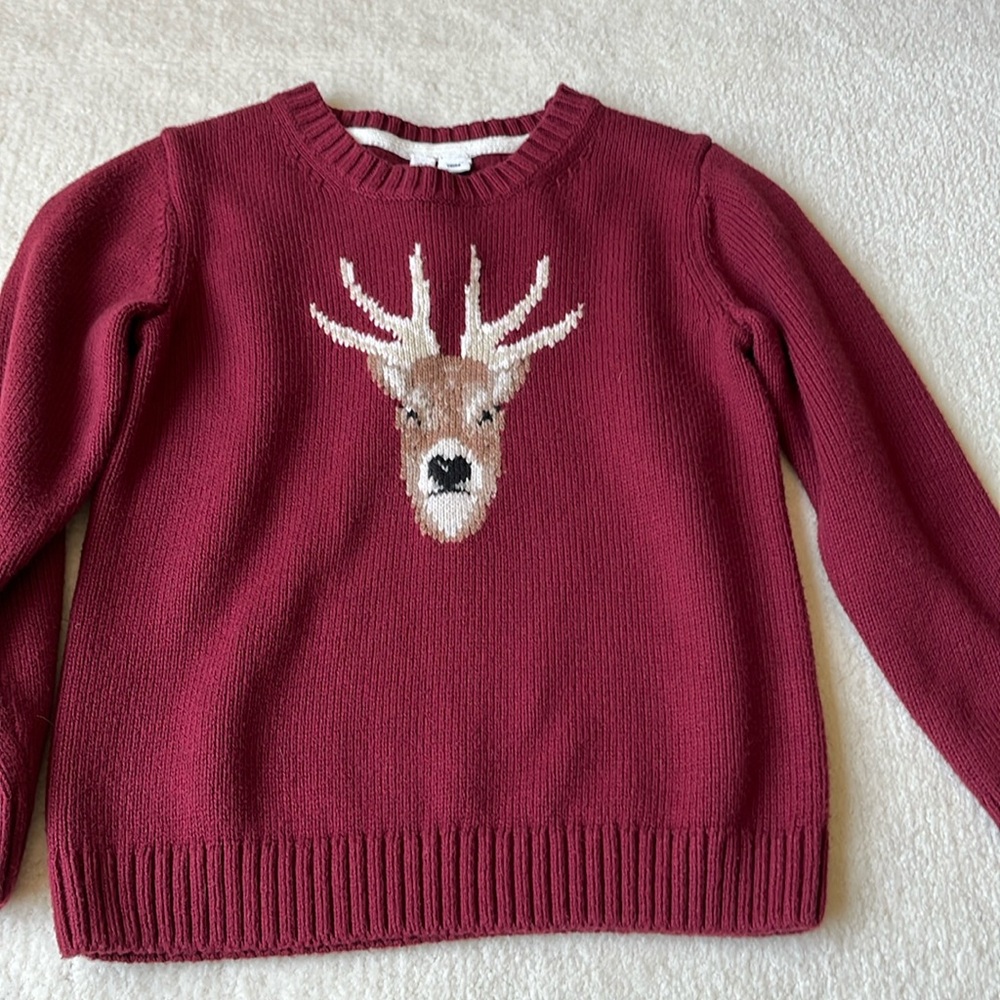 Janie and Jack size 4T cotton intarsia knit reindeer sweater, maroon